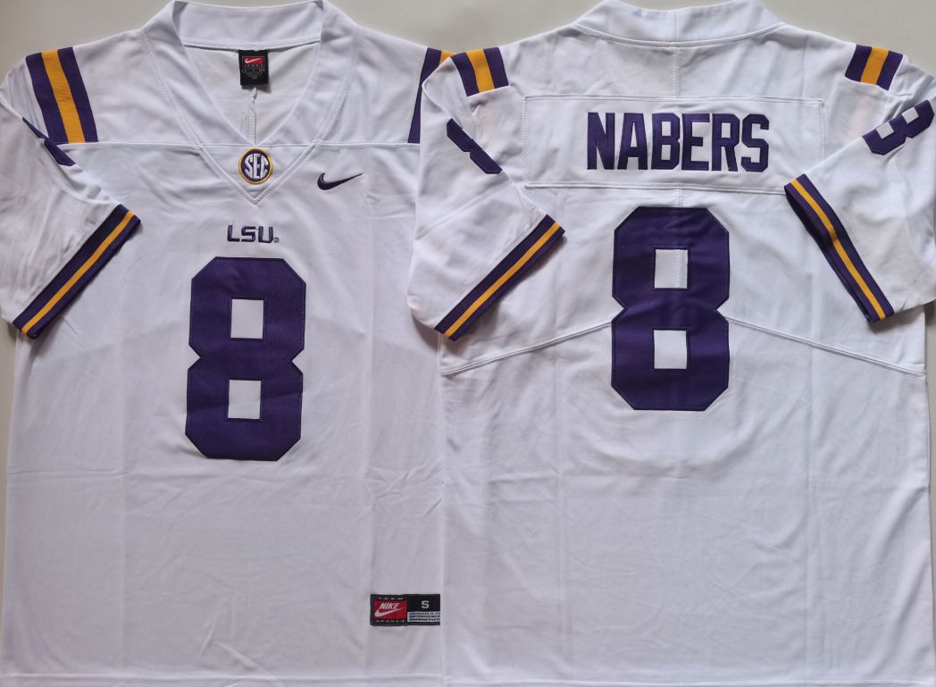 Men LSU Tigers #8 Nabers White Nike 2025 NCAA Jersey